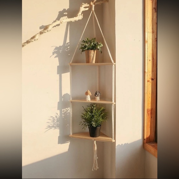 Handmade Wooden Woven Floating Wall Shelf With Tassel -Large- - Picture 5 of 6